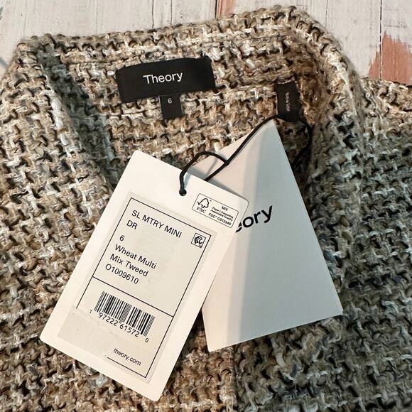 Theory Mixed Tweed Military Mini Dress Size 6 Wheat Multi - Picture 5 of 13
